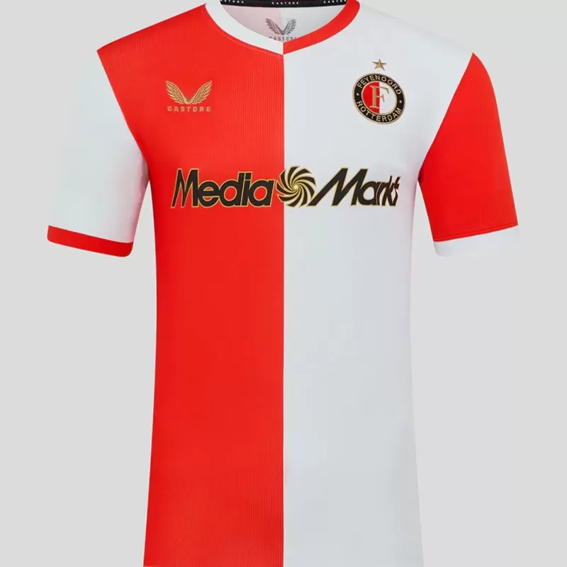 2025 2026 Feyenoord Mens Home Soccer Jersey Red White Gold