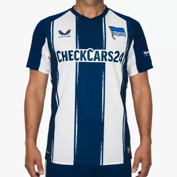 2025 2026 Hertha BSC Mens Home Soccer Jersey Brushstroke Stripes