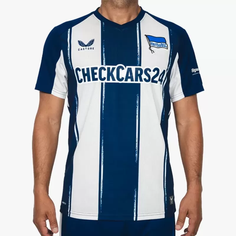 2025 2026 Hertha BSC Mens Home Soccer Jersey Brushstroke Stripes 2025 2026 Hertha BSC Mens Home Soccer Jersey Brushstroke Stripes
