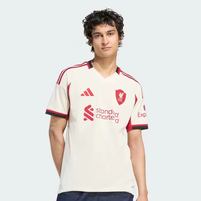 2025 2026 Liverpool FC Mens Away Authentic Soccer Jersey Player Version Off White