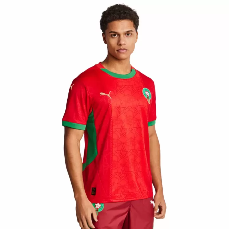 2025 2026 Morocco Mens Home Soccer Jersey Star Pattern Red 2025 2026 Morocco Mens Home Soccer Jersey Star Pattern Red