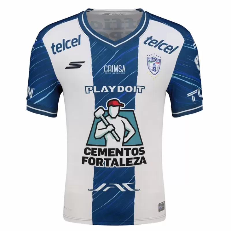 2025 2026 Pachuca Mens Home Soccer Jersey Blue White Stripes 2025 2026 Pachuca Mens Home Soccer Jersey Blue White Stripes