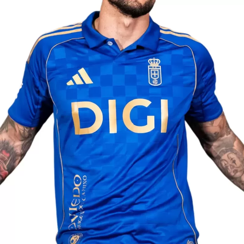 2025 2026 Real Oviedo Mens Centenary Home Soccer Jersey Blue Gold 2025 2026 Real Oviedo Mens Centenary Home Soccer Jersey Blue Gold