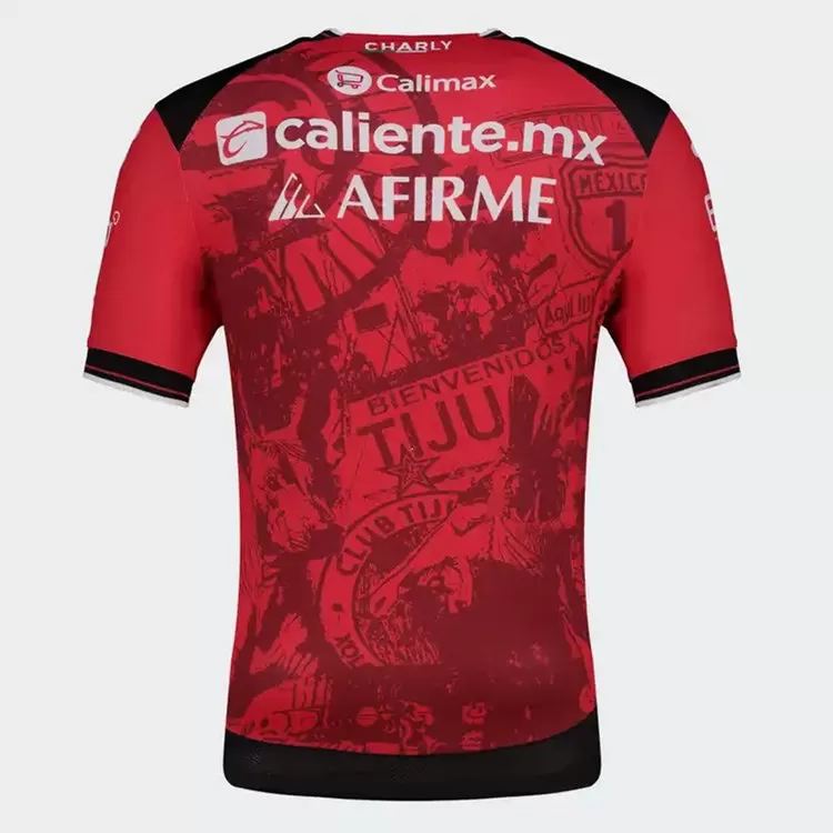 2025 2026 Xolos Mens Home Soccer Jersey Red Black Graffiti