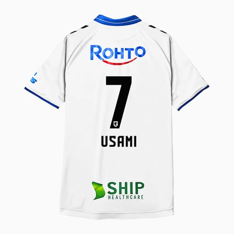 2025 Gamba Osaka Mens Away Soccer Jersey White Blue Stripe