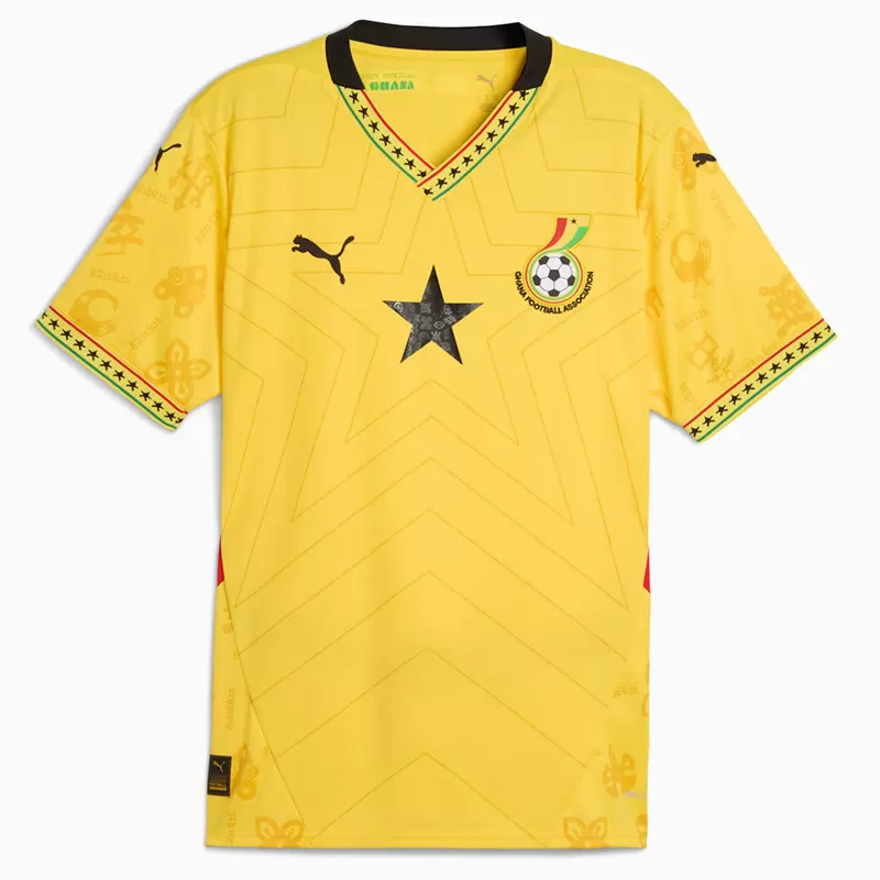 2025 Ghana Mens Away Soccer Jersey Bold Yellow Black Star