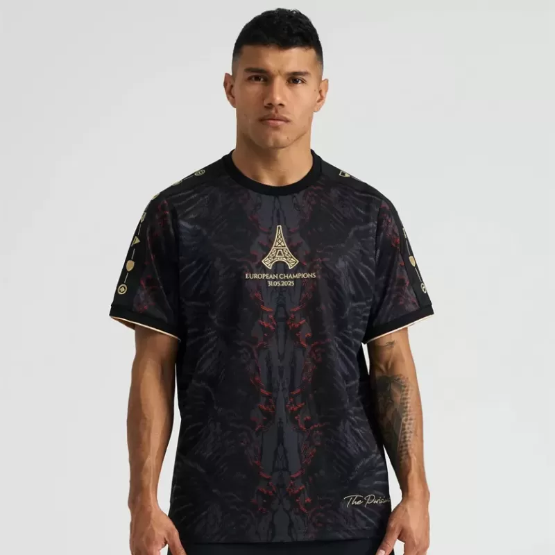 2025 The Parisians Mens European Champions Soccer Jersey Wing Design Black Red 2025 The Parisians Mens European Champions Soccer Jersey Wing Design Black Red