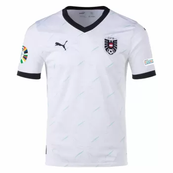 Euro 2024 Austria Mens Away Soccer Jersey White Green Kit