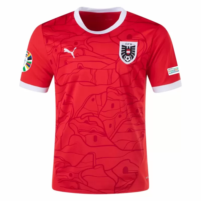 Euro 2024 Austria Mens Home Soccer Jersey Red White Kit