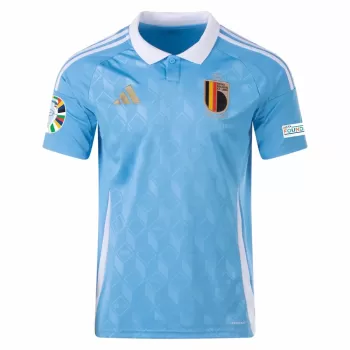 Euro 2024 Belgium Mens Away Soccer Jersey Blue White Collar