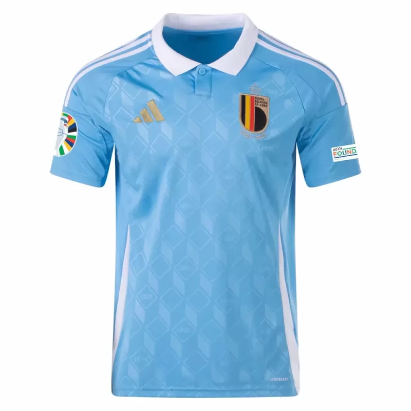 Euro 2024 Belgium Mens Away Soccer Jersey Blue White Collar Euro 2024 Belgium Mens Away Soccer Jersey Blue White Collar