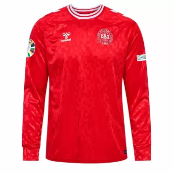Euro 2024 Denmark Mens Home Long Sleeve Soccer Jersey