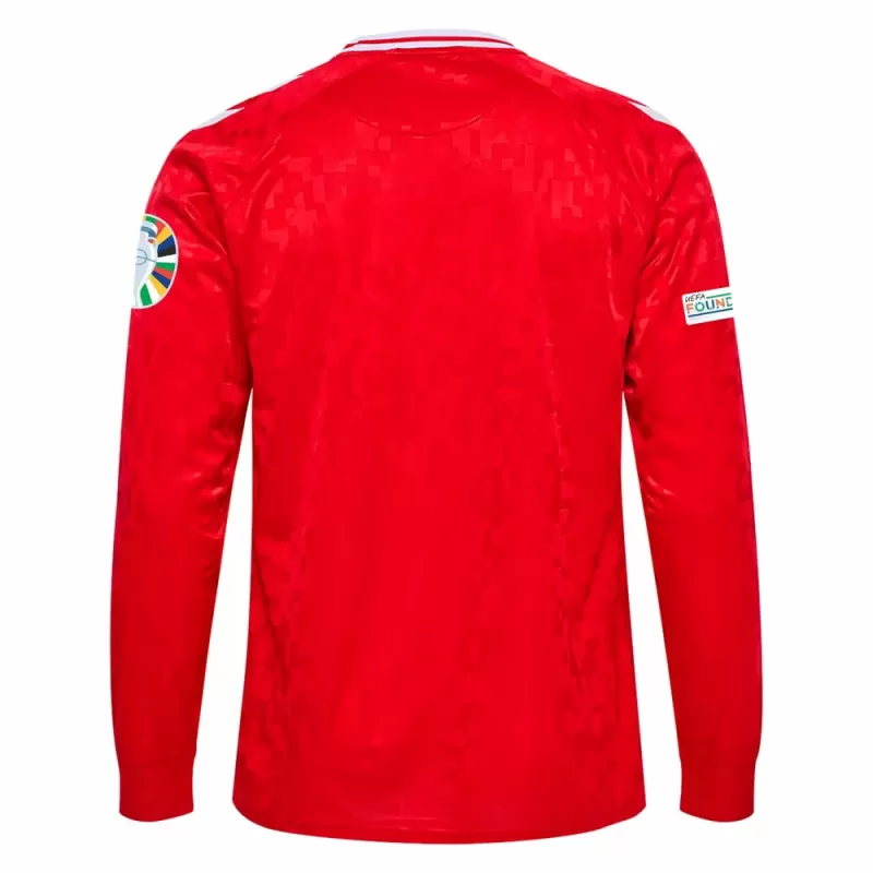 Euro 2024 Denmark Mens Home Long Sleeve Soccer Jersey