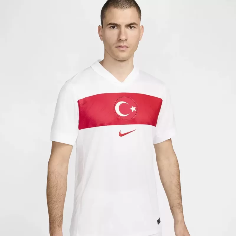 Euro 2024 Turkey Mens Home Soccer Jersey Red Band White Euro 2024 Turkey Mens Home Soccer Jersey Red Band White